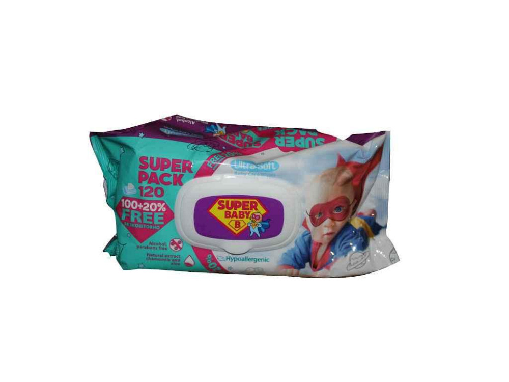 Вологі серветки SuperPack ромашка та алоє, 120шт ТМ Super Baby Київ - фото 1