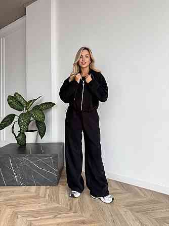 Жіночий стильний жіночий флісовий костюм-оверсайз із капюшоном. Чорний, 46/48 Одеса