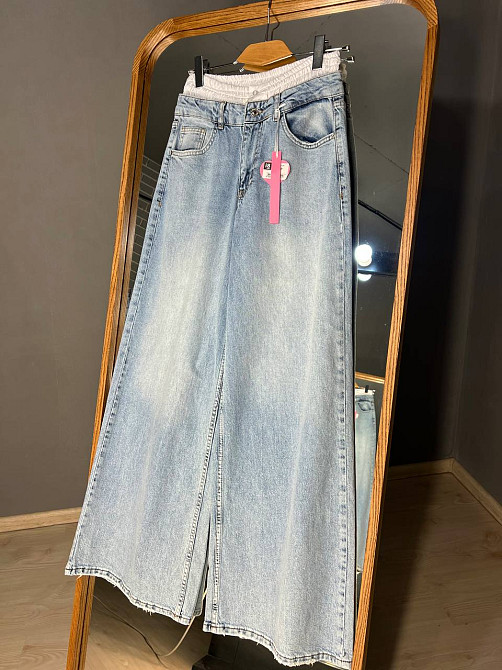 Джинси жіночі I8 162-24 PALAZO BOXER біла резинка на талії широкі кльош від стегна, блакитний, 27, 2 Одеса - фото 6