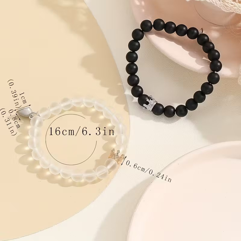 Парні браслети для закоханих чорний і прозорий – з коронами та сяючим сердечком Київ - фото 5