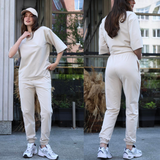 Комплект женский футболка и штаны летний костюм oversize двунитка повседневный молочный Maya S Одесса