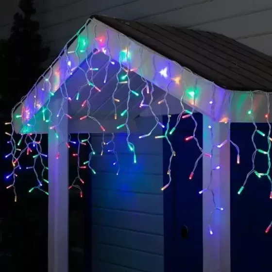 Новогодняя праздничная гирлянда бахрома 120 Led прозрачный провод 3х0.5 м Коломия