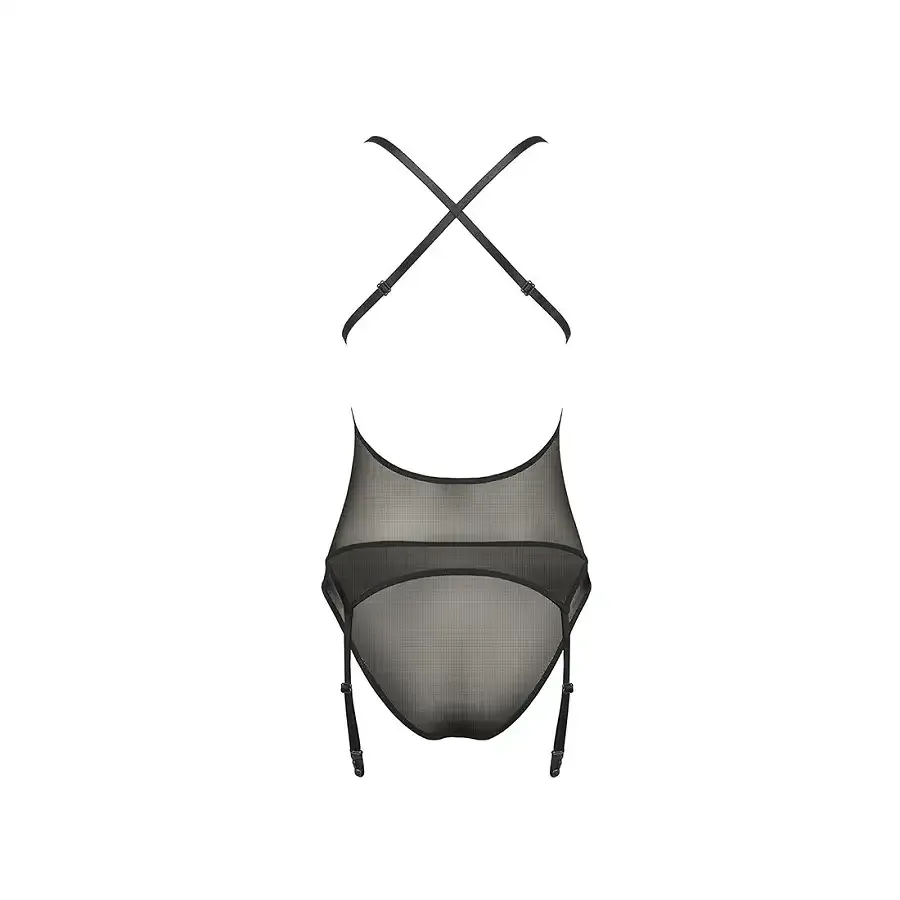 Корсет з декольте Passion ERZA CORSET L/XL, black, пажі, трусики, напівпрозорий Львів - фото 4
