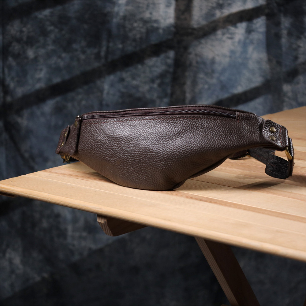 Модна сумка бананка для чоловіків із зернистої натуральної шкіри Коричневий (SHVIGEL) Київ - фото 3