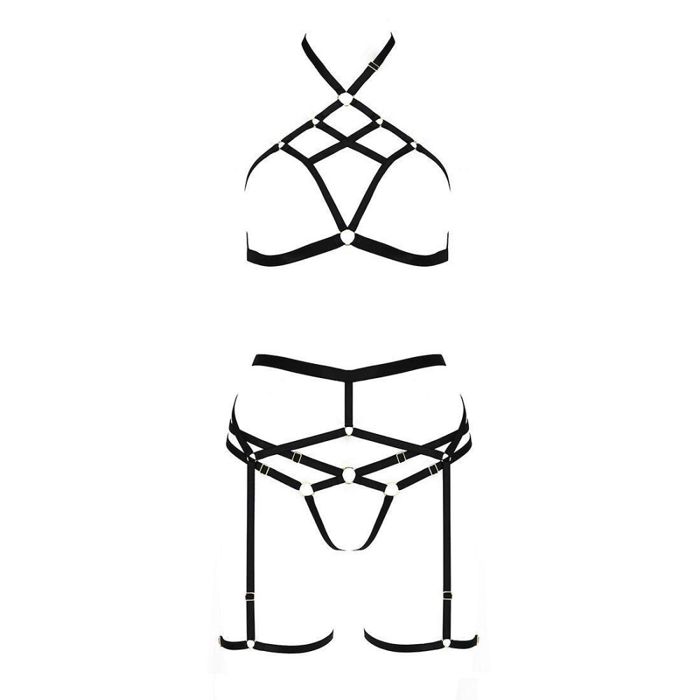Комплект белья Passion Exclusive MORGAN SET OpenBra XXL/XXXL, black, стрэпы, трусики, лиф, пояс Sex Aura Киев - изображение 5