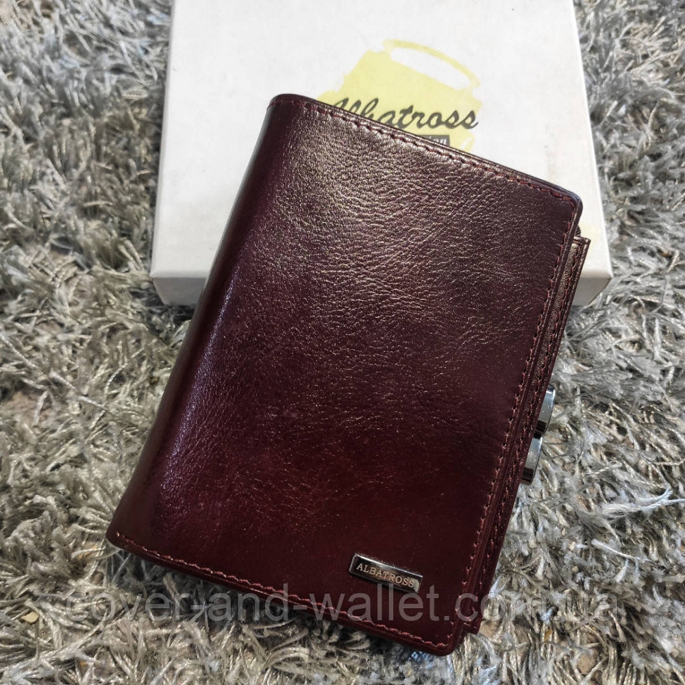 Жіночий гаманець з гладкої шкіри без застібки бордового кольору Albatross Київ - фото 3