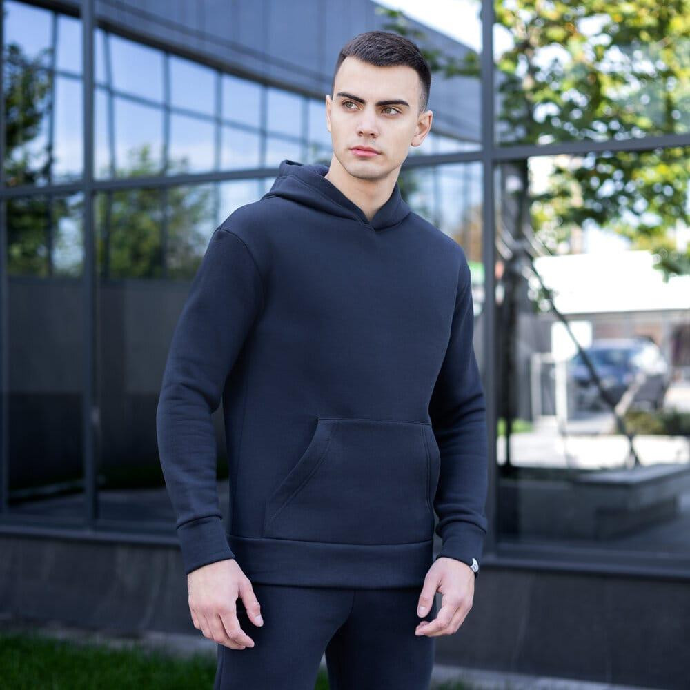 Тепле чоловіче худі на флісі з капюшоном темно-синє Pobedov 007 ЗИМА Київ - фото 1