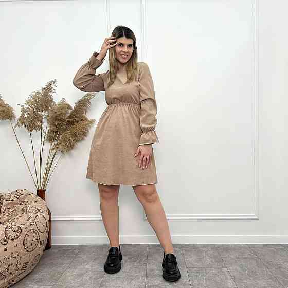 Вельветова сукня із завищеною талією "Wesley" оптом | Батал | Розпродаж моделі Київ