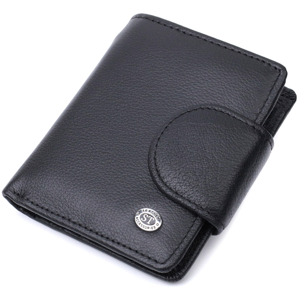 Практичний гаманець для жінок з кишенею для монет із натуральної шкіри Чорний (ST Leather) Київ - фото 11