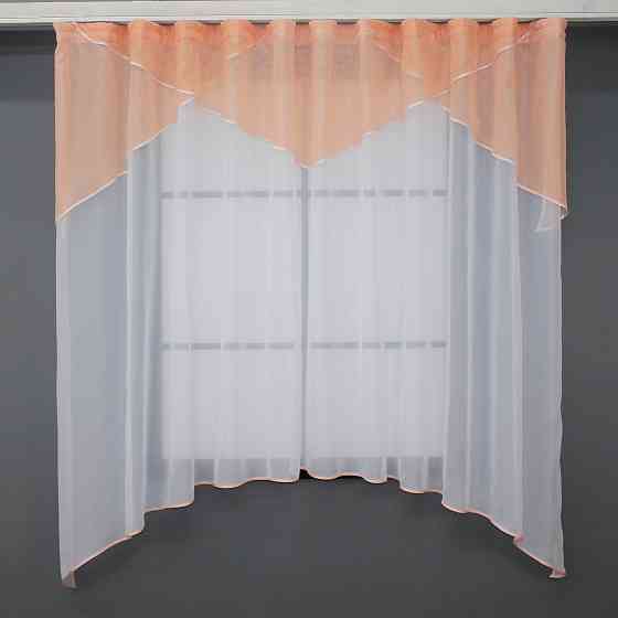 Кухонная тюль арка с ламбрекеном VR-Textil № 025к белый с персиковым 280х170 см (52-0694) Киев