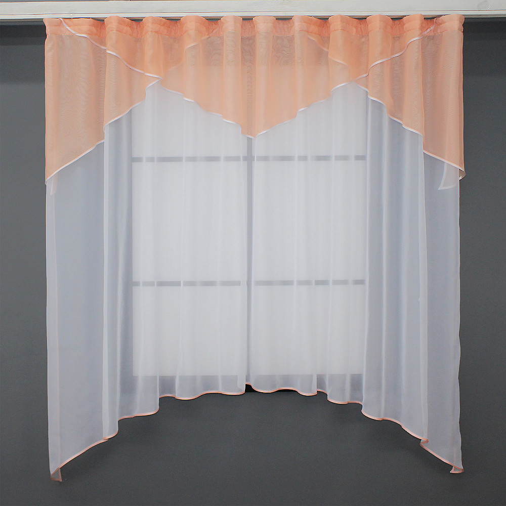 Кухонная тюль арка с ламбрекеном VR-Textil № 025к белый с персиковым 280х170 см (52-0694) Киев - изображение 1