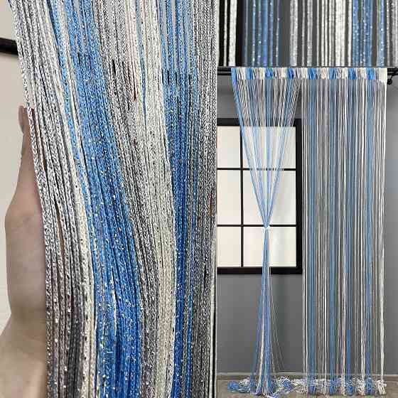 Шторы-нити с люрексом Голубой с серо-белым 300х300см 1 шт (61-061) Киев