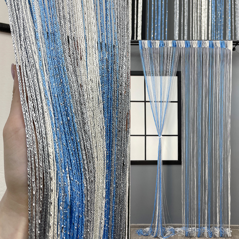 Шторы-нити с люрексом Голубой с серо-белым 300х300см 1 шт (61-061) Киев - изображение 1
