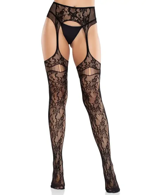 Колготки Leg Avenue Net Stockings with Attached Garter Belt One Size Black Львів - фото 3
