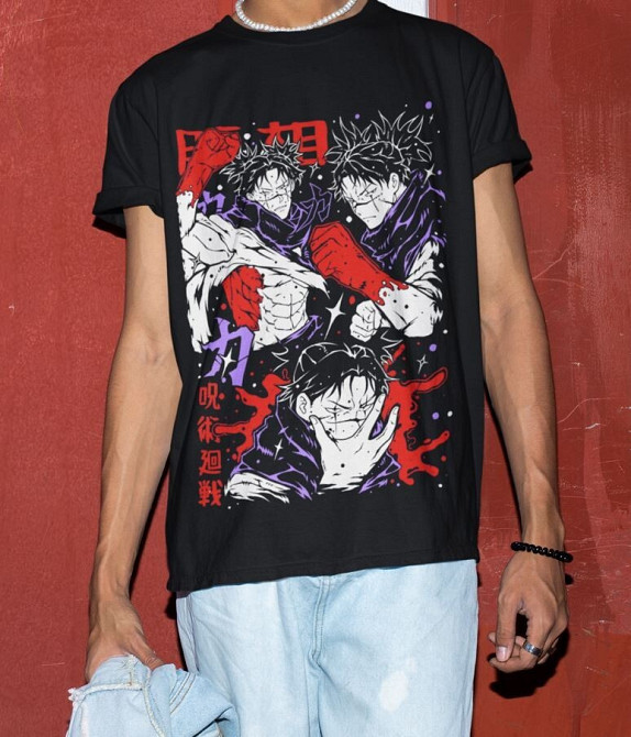 Футболка для хлопчика з аніме принтом Магічна битва оверсайз (зріст від 165 до 180) Чорний AnimeJ0849m Дніпро - фото 4
