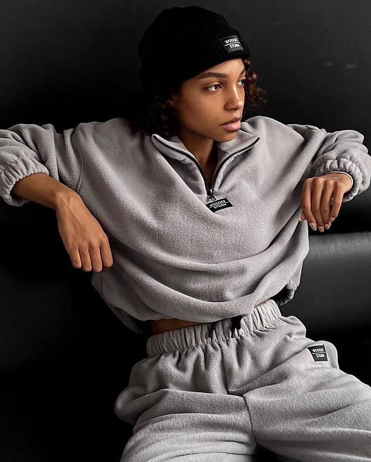 Женский теплый прогулочный костюм двойка из двухстороннего плотного флиса Серый, 44/46 Одесса - изображение 4