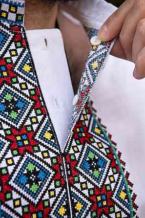 Вишиванка чоловіча, лляна, з довгим рукавом, біла, лен  - , топ Київ