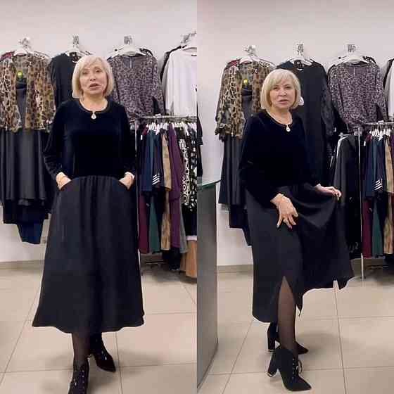 Жіноча стильна сукня батал вільного крою з кишенями дабл шовк + королівський велюр Одеса