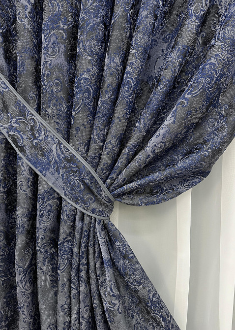 Комплект готових штор VR-Textil Льон Преміум № 1835ш Сірий з синім 200х295 см 2 шт (32-154) Київ - фото 5