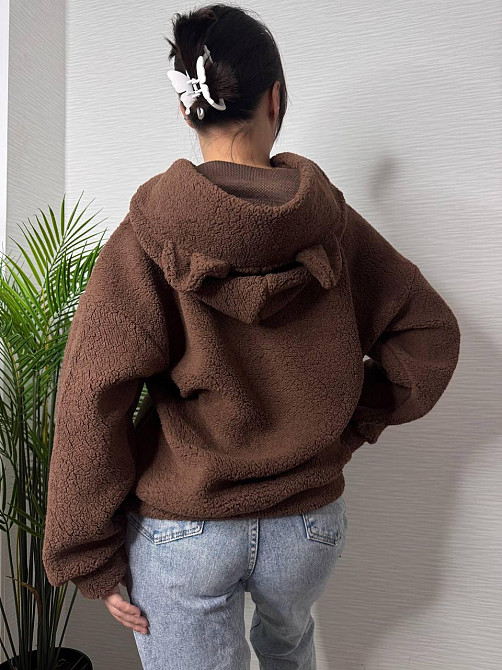 Женская теплая плюшевая худи с ушками турецкий мягкий мех Шоколад Одесса - изображение 2