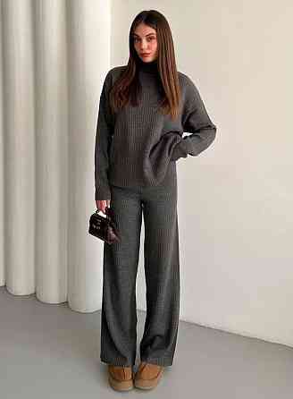 Женский теплый базовый костюм двойка мелкая машинная вязка Антрацит Одесса