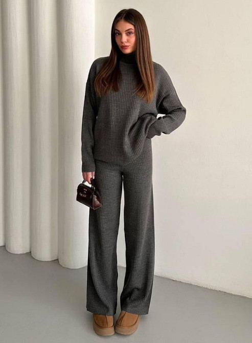 Женский теплый базовый костюм двойка мелкая машинная вязка Антрацит Одесса - изображение 1