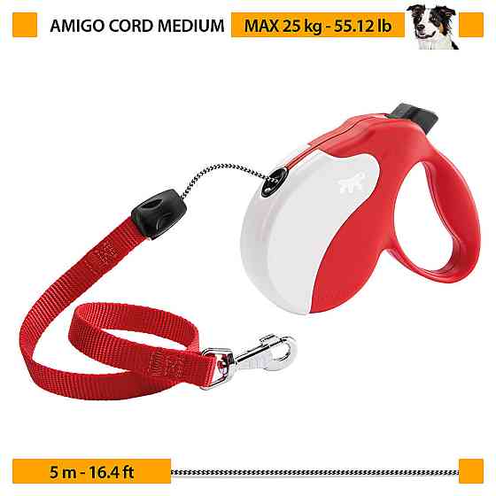 Поводир - рулетка для собак з шнуром Ferplast Amigo Cord (Ферпласт Аміго Корд) 15 x 3.6 x h 14 cм - M, Синій Запоріжжя