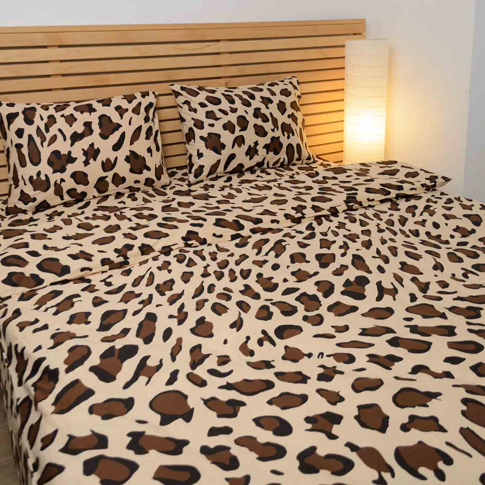 Комплект постільної білизни полуторний Сатин Леопард 125 г/м2 YouStar (Бежевий) 2 х 50х70 Суми - фото 5