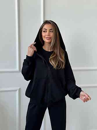 Женский прогулочный костюм тройка: кофта майка и штаны турецкая петля пенье + турецкая рибана Черный, 48/50 Одесса