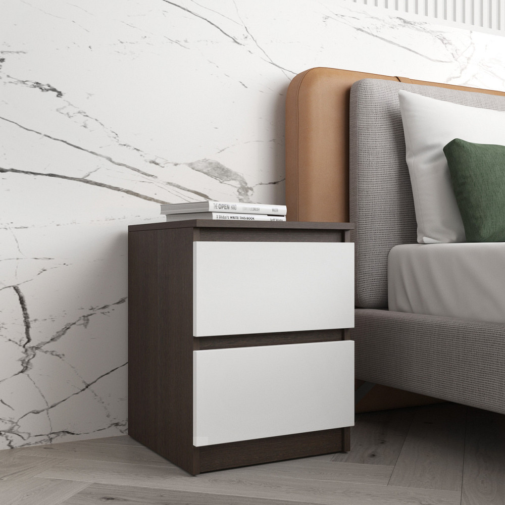 Прикроватная тумба VAYS R-5 Венге Темный-Белый фасад, 2 ящика без ручек, ЛДСП 40×40×53 см – тумба в спальню Львов - изображение 2