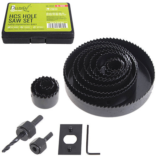 Набір корончастих фрез по дереву 16 предм (19,22,28,32,38,44,54,64,76,89,102,127мм) Alloid Одеса - фото 1