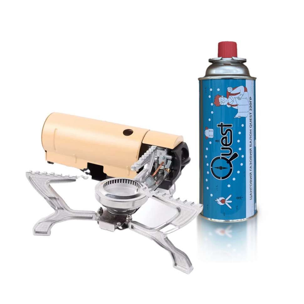 Набір Газовий пальник BRS-99 + Газовий балон цанговий бутановий Quest, 220гр Київ - фото 1