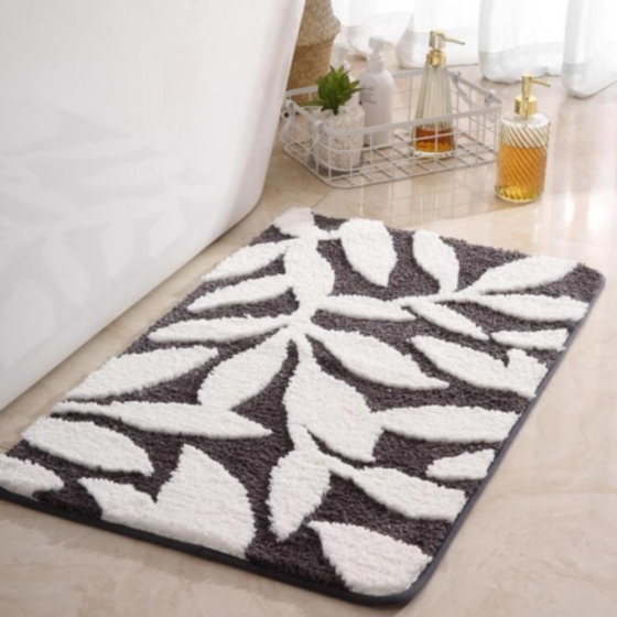 Коврик для ванной и душа коврик для ног в ванную комнату,микрофибра,атискользящий 40х60 см,серый с листьями Кам'янець-Подільський