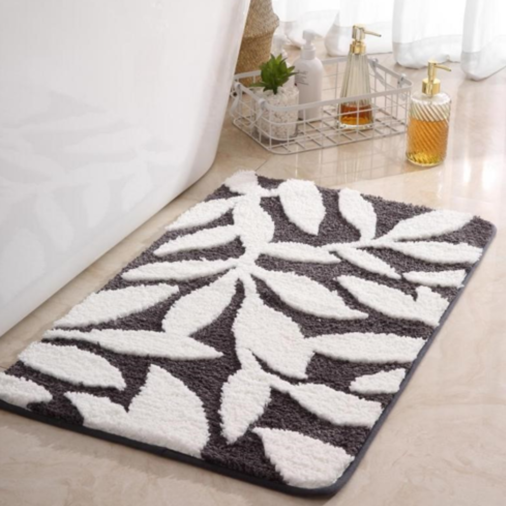 Коврик для ванной и душа коврик для ног в ванную комнату,микрофибра,атискользящий 40х60 см,серый с листьями Каменец-Подольский - изображение 6