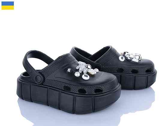 Кроксы черные женские на высокой толстой подошве легкие платформе с украшением 37 Одесса