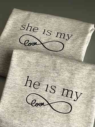Парні футболки для хлопця та дівчини — Сірі. She is my \ he is my Чернівці