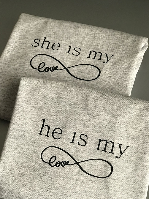 Парні футболки для хлопця та дівчини — Сірі. She is my \ he is my Чернівці - фото 2