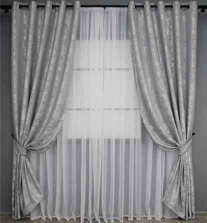 Комплект штор на люверсах VR-Textil Жакард Sultan XO № 1124ш 150х250 см 2 шт Світло-сірий (37-0022) Київ