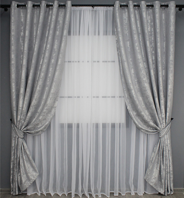 Комплект штор на люверсах VR-Textil Жакард Sultan XO № 1124ш 150х250 см 2 шт Світло-сірий (37-0022) Київ - фото 2