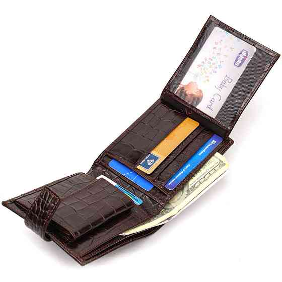 Місткий чоловічий гаманець з натуральної фактурної шкіри з тисненням під крокодила CANPELLINI 21788 Коричневий Київ