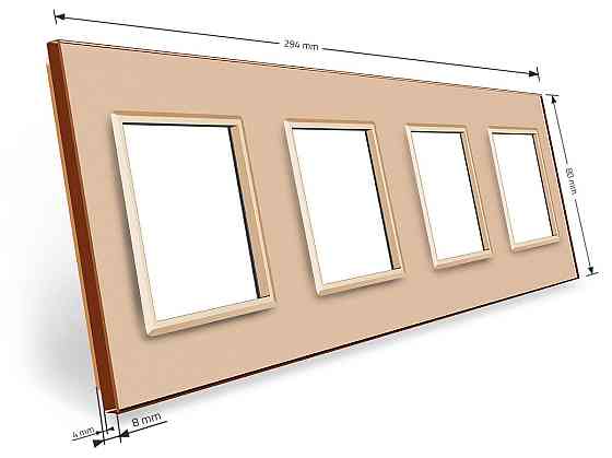 Рамка 4-постова LIVOLO, загартоване скло, золота, 294×80 мм (VL-P7E/E/E/E-8A) Коломия