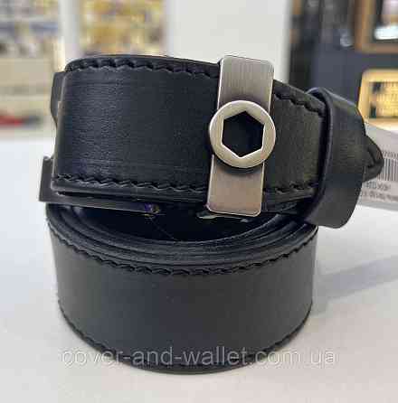Модный мужской ремень из натуральной кожи с оригинальной пряжкой на две спицы 40 мм PS Leather (черный) Киев
