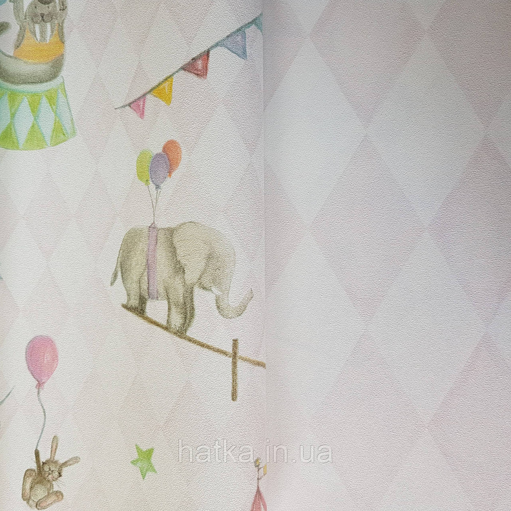 Флізелінові шпалери дитячі BN Doodleedo 0,53 х 10 м цирк тварини слони зайці птиці повітряні кулі рожеві Київ - фото 2
