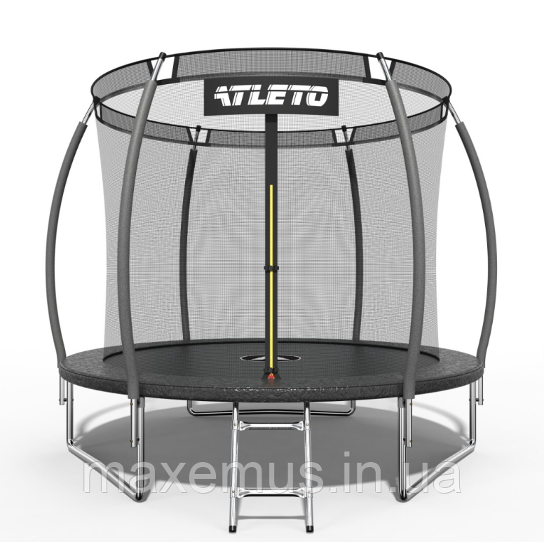 Батут детский Atleto 252 см (8 ft) черный с внутренней защитной сеткой и лестницей (до 100 кг) Мостиска - изображение 7