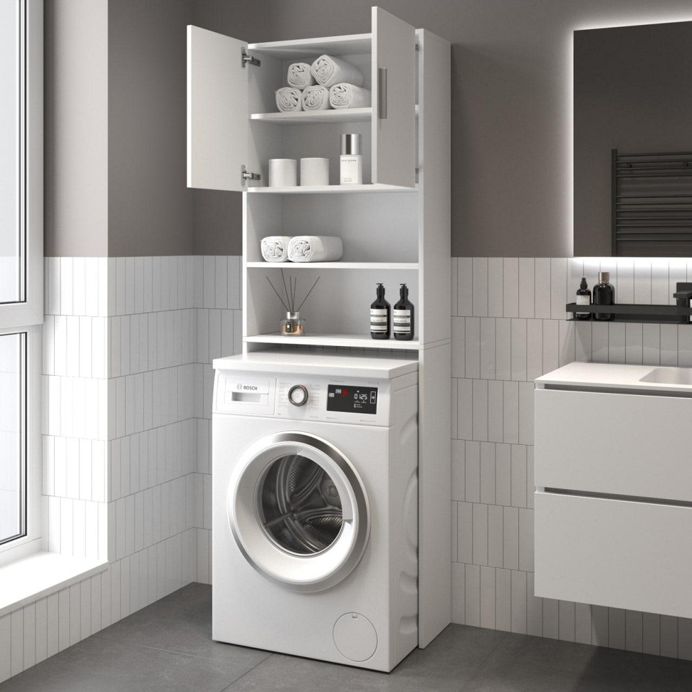 Тумба под стиральную машину VAYS M-107 Бетон, шкаф в ванную, ЛДСП, 64×25×190 см Львов - изображение 2