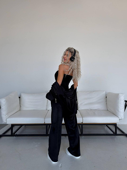 Жіночий велюровий комплект-трійка Чорний, 42/46 Харків - фото 2