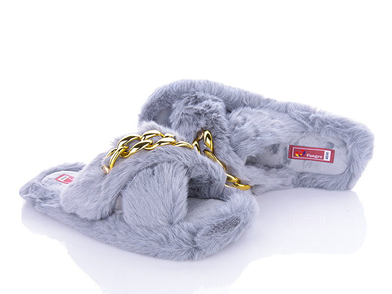 Женские тапочки домашние открытые меховые накрест цепь Серый Одесса - изображение 3