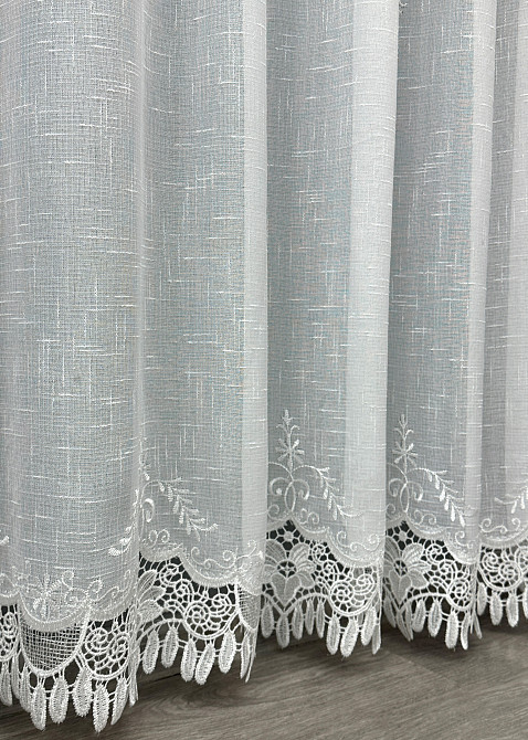 Тюль льон з мереживом колір білий 1806т Київ - фото 6