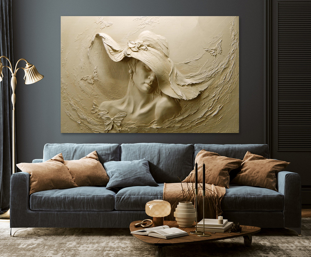 Картина полотно у вітальню / спальню   Дівчина в капелюсі   MLP_282 ( 60х30см ) 80х160см Київ - фото 3