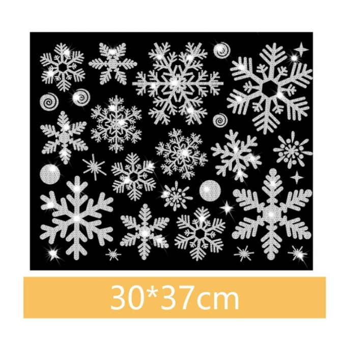 Новорічні сніжинки на вікна срібні - розмір стікера 37*30см, силікон Київ - фото 1